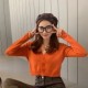 Women Autumn V-Neck Long-sleeved Loose Solid Color Knitted Cardigan