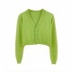 Women Autumn V-Neck Long-sleeved Loose Solid Color Knitted Cardigan