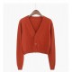 Women Autumn V-Neck Long-sleeved Loose Solid Color Knitted Cardigan