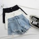 Women Fashion High Waist Raw Edge Frayed Denim Shorts