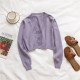 Women Autumn V-Neck Long-sleeved Loose Solid Color Knitted Cardigan