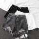 Women Fashion High Waist Raw Edge Frayed Denim Shorts