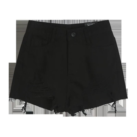 Women Fashion High Waist Raw Edge Frayed Denim Shorts