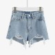 Women Fashion High Waist Raw Edge Frayed Denim Shorts