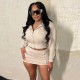 Women Slim Solid Color Casual Zipper Long Sleeve Jacket Skirt Set