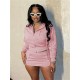 Women Slim Solid Color Casual Zipper Long Sleeve Jacket Skirt Set