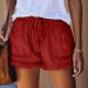Women Summer Drawstring Waist Raw Hem Tassel Casual High Waist Denim Shorts