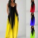 Summer Plus Size Women Gradient Color Print Deep V Neck Sleeveless Loose Dress