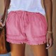 Women Summer Drawstring Waist Raw Hem Tassel Casual High Waist Denim Shorts