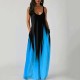 Summer Plus Size Women Gradient Color Print Deep V Neck Sleeveless Loose Dress