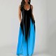 Summer Plus Size Women Gradient Color Print Deep V Neck Sleeveless Loose Dress