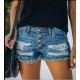 Women Fashion Casual High-Waist Ripped Denim Shorts