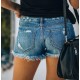 Women Fashion Casual High-Waist Ripped Denim Shorts