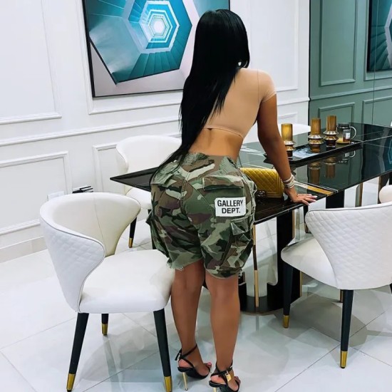 Wome Fashion Camouflage Overalls Loose Shorts