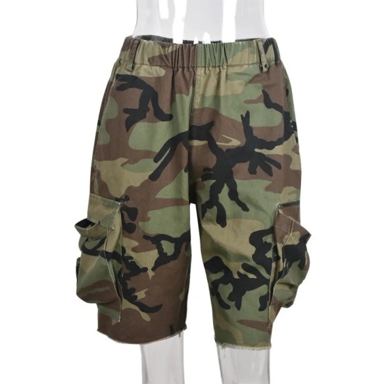 Wome Fashion Camouflage Overalls Loose Shorts
