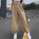 Women Khaki Strappy Overalls Loose Straight Casual Wide-Leg Jogger Pants