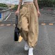 Women Khaki Strappy Overalls Loose Straight Casual Wide-Leg Jogger Pants