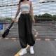 Women Khaki Strappy Overalls Loose Straight Casual Wide-Leg Jogger Pants