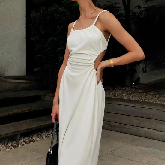 Women Sexy Elegant Solid Color Sleeveless Backless Cut Out Dress