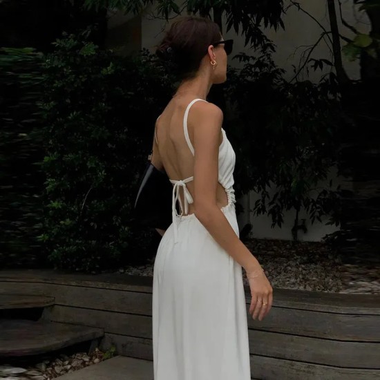 Women Sexy Elegant Solid Color Sleeveless Backless Cut Out Dress