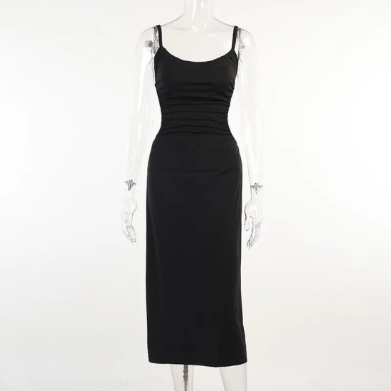 Women Sexy Elegant Solid Color Sleeveless Backless Cut Out Dress
