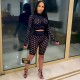 Women Night Out Hollow Out Long Sleeve Crop Top And Solid Color Shorts Two Piece Set