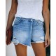 Summer Women Fashion Casual Rhole Denim Shorts