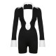 y2k Women Fashion Hollow Deep V-Neck Lapel Shirt Backless Strap Long Sleeve Rompers