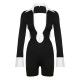 y2k Women Fashion Hollow Deep V-Neck Lapel Shirt Backless Strap Long Sleeve Rompers
