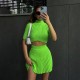 Women Fashion Simple Solid Color Pit Knitted Top Skirt Two-Piece Set