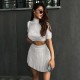Women Fashion Simple Solid Color Pit Knitted Top Skirt Two-Piece Set