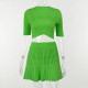 Women Fashion Simple Solid Color Pit Knitted Top Skirt Two-Piece Set