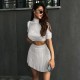 Women Fashion Simple Solid Color Pit Knitted Top Skirt Two-Piece Set