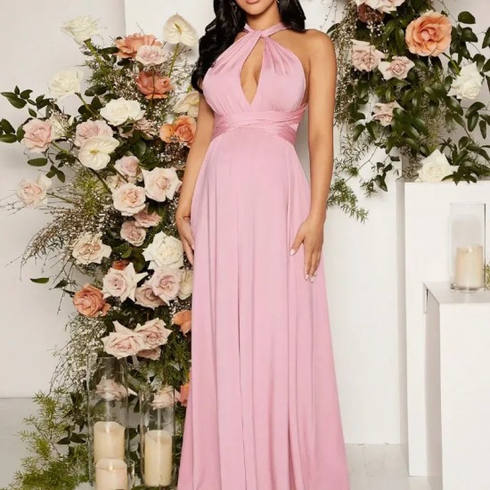 Pregnant Women Fashion Sexy Cross Halter Neck Strap Backless Maix Dress