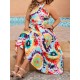 Summer Women Fashion Bohemian Beach Vacation Halter Neck Graphic Printing Plus Size Dress