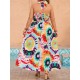 Summer Women Fashion Bohemian Beach Vacation Halter Neck Graphic Printing Plus Size Dress