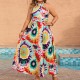 Summer Women Fashion Bohemian Beach Vacation Halter Neck Graphic Printing Plus Size Dress