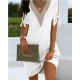 Women Fashion Casual V-Neck Slit Bowknot Short Sleeve Dress