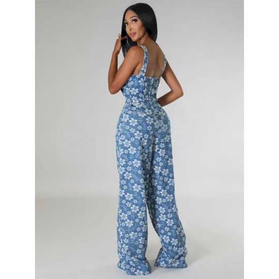 Women Fashion Denim Jacquard Set
