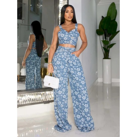 Women Fashion Denim Jacquard Set