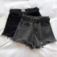 Women Petite Summer Ripped Loose High Waist A- Shaped Raw Hem Denim Shorts