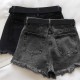 Women Petite Summer Ripped Loose High Waist A- Shaped Raw Hem Denim Shorts