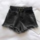 Women Petite Summer Ripped Loose High Waist A- Shaped Raw Hem Denim Shorts
