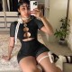 Solid Color Round Neck Short Sleeve Slim-Fit Sexy Hollow-Out One-Piece Rompers