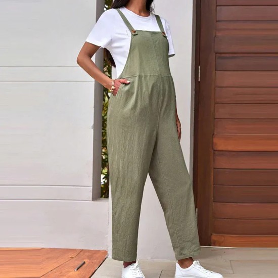 Fashionable Simple Solid Color Adjustable Waist Pregnant Women Jumpsuits