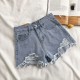 Women Summer High Waist Loose Wide Leg Ripped Denim Shorts