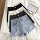 Women Summer High Waist Loose Wide Leg Ripped Denim Shorts