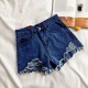 Women Summer High Waist Loose Wide Leg Ripped Denim Shorts