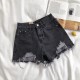 Women Summer High Waist Loose Wide Leg Ripped Denim Shorts