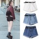 Women Casual Basic Rolled High-Waist Denim Shorts